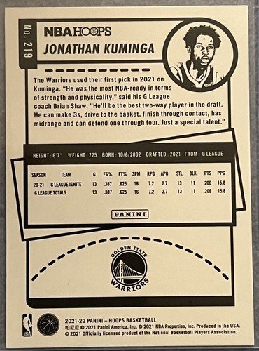 Panini NBA Hoops Jonathan Kuminga RC - Picture 2 of 2