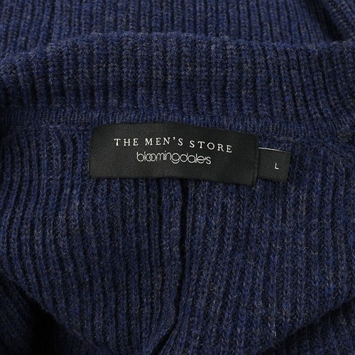 THE MENS STORE Navy Melange Notched Lapel Wool Button Cardigan Sweater LARGE NWT - Picture 2 of 2