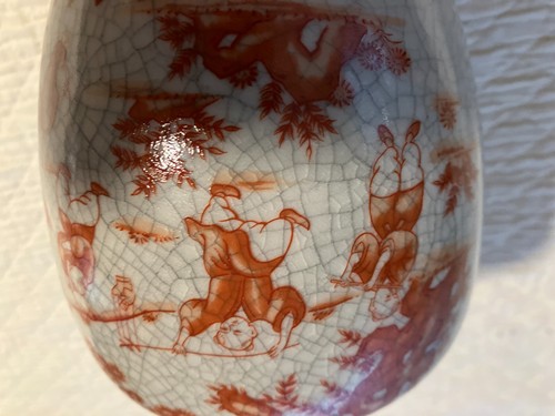 Chinese crackle glaze orange floral design 6" vase ginger jar, no lid - Picture 16 of 19