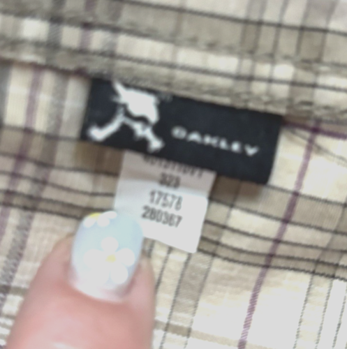 Oakley Short sleeve mens brown/gray plaid button down , collar  with pockets, xl - Picture 8 of 9