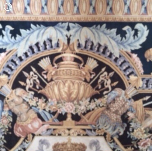 Vintage Original French Aubusson Rug w/crowns, floral & animals - Picture 12 of 12