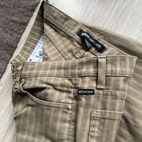 Versace Jeans Couture Vintage Men's Stripped Beige Denim Jeans W 33 - Picture 7 of 8