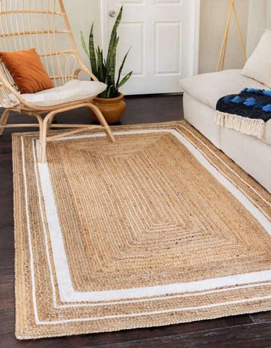 Rug 100% natural braided jute handmade reversible rustic look area carpet rug - Picture 5 of 8