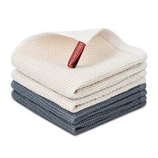 Cotton Cleaning Rags,Waffle Weave Kitchen 12 x 12 - 4 Pack Beige dark Gray