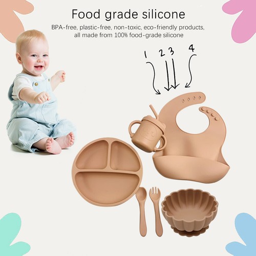 6 teile/satz Silikon Baby Fütterung Schüssel Set BPA FREI Schüssel Platte Rutsch - Bild 2 von 24