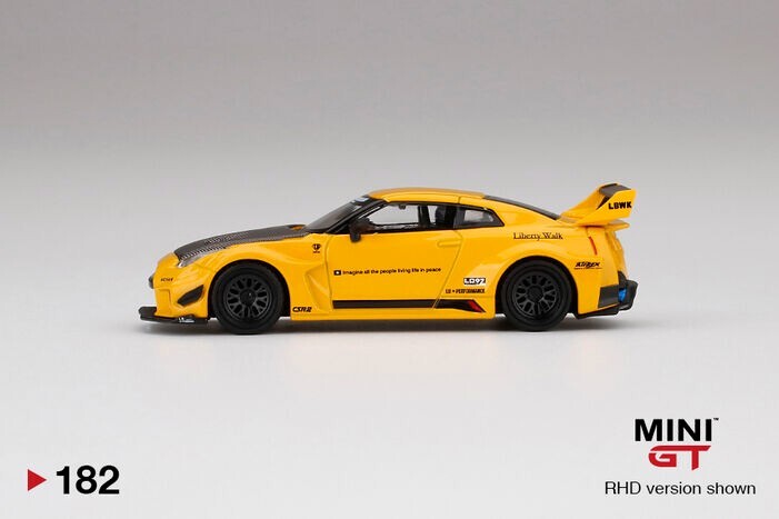 MINI GT R35 LBWK SILHOUETTE 黄色 182 MINI GT 182 LB-Silhouette WORKS GT Nissan 35GT-RR Version 1