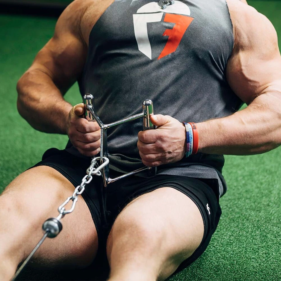 Accesorio para máquina de cable con mango en D Titan Fitness, agarre antideslizante cromado Foto 3 de 4