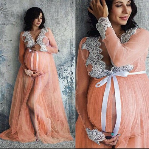 Schwangere Frauen Spitze Umstandskleid Maxikleid Fotografie Fotoshooting Kleidung - Bild 7 von 12
