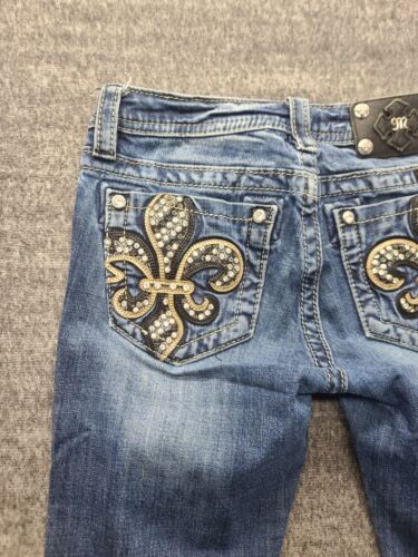 Miss Me Jeans Girls 14 Skinny Fit Straight Leg Low Rise Fleur De Lis Bedazzled - Picture 12 of 14