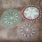 Lot of 3 Vintage Colorful Doily Doilies Crocheted 10-13 Inches Round Green Pink