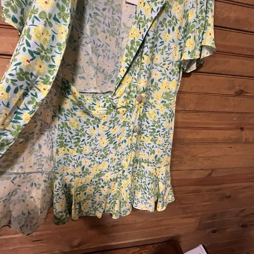 ZARA Women’s Size Medium Spring Green Floral Swing Romper Button Up NWT - Picture 9 of 15