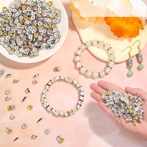 200PCS Rondelle Spacer Beads 4Mm Silver Plated Czech White Crystal Rhinestone fo - Picture 4 of 9