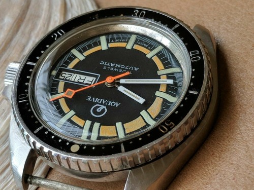 Vintage 1970's Aquadive Day-Date Diver w/Patina,All SS Monnin Case,ETA 2879 Mvmt - Picture 7 of 12