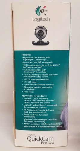 Logitech QuickCam Pro 5000 Webcams Skype Windows 2000 & XP New Open Box - Picture 4 of 6