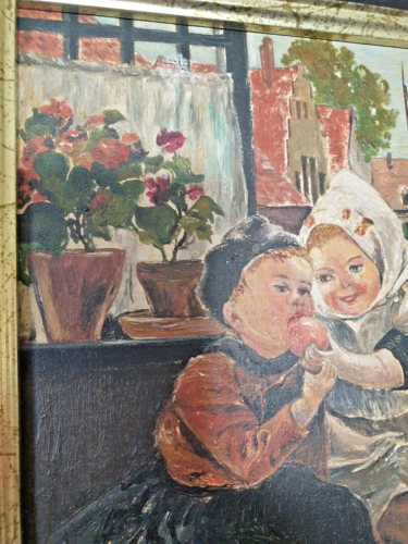 schönes echtes Ölgemälde original alt gemalt antik, Kinder Motiv im Holzrahmen - Bild 7 von 15