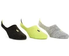 Polo Ralph Lauren Neon/Black/Gray Sneaker Liners Socks 3-Pack Men’s Size 10-13