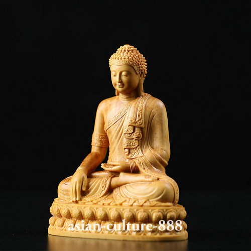 4" China Boxwood Wood Carving Thailand Ayutthaya Maitreya Buddha Buddhism Statue - Picture 2 of 8