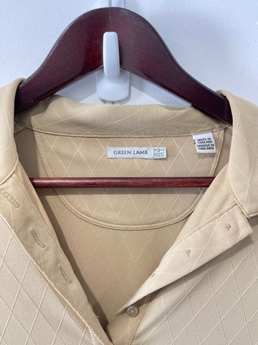Green Lamb Polo Shirt Womens Plus Sz 16 Beige Argyle 3/4 Sleeve Buttons Stretch - Picture 3 of 11