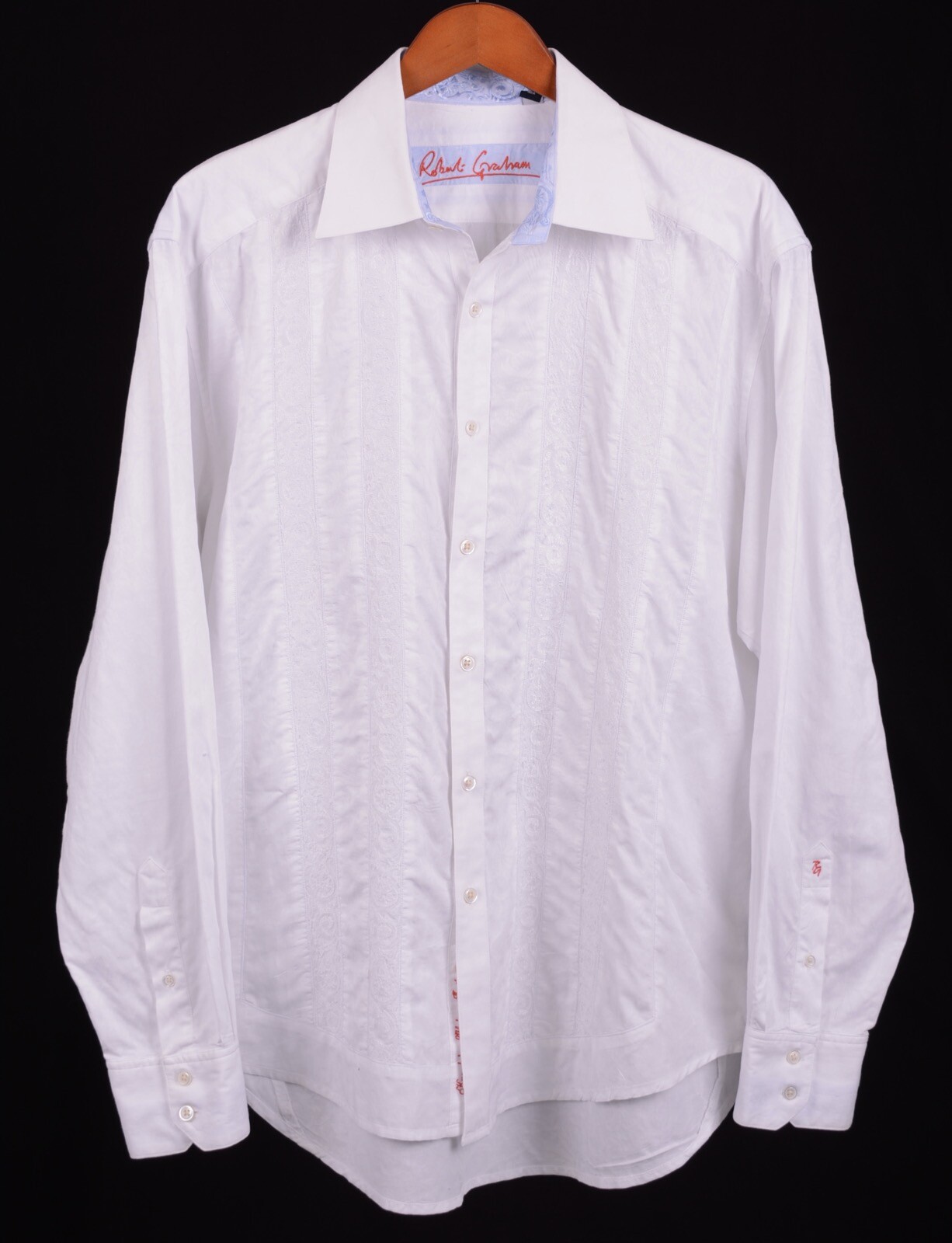 Robert Graham White Embroidered Stripes Button Down Casual Dress Shirt XL Robert Graham White Embroidered Stripes Button Down Casual Dress Shirt XL