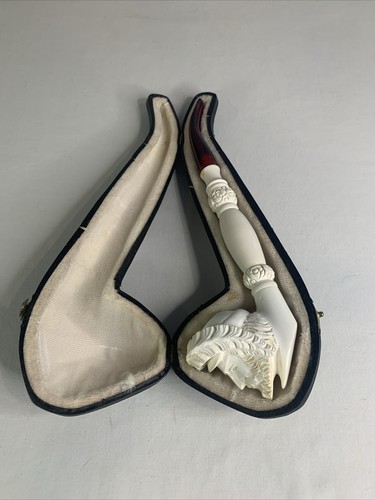 Vintage große 10" Sultan Block Meerschaum handgeschnitzte Pfeife mit Original Etui - Bild 1 von 9