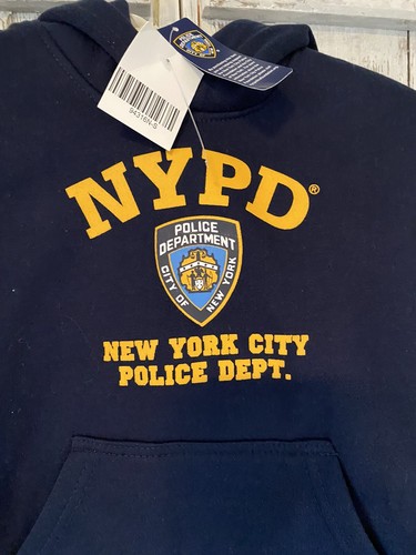 NYPD Hoodie Yellow Print Sweatshirt Navy Blue Pullover Child’s Size 6/8 NEW - Picture 2 of 11