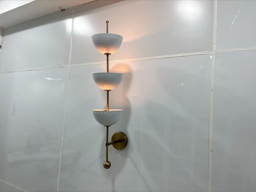 Pair of Rare Sconces Italian Stilnovo Style Mid Century Wall Lights 3 shade Lamp - Picture 6 of 8