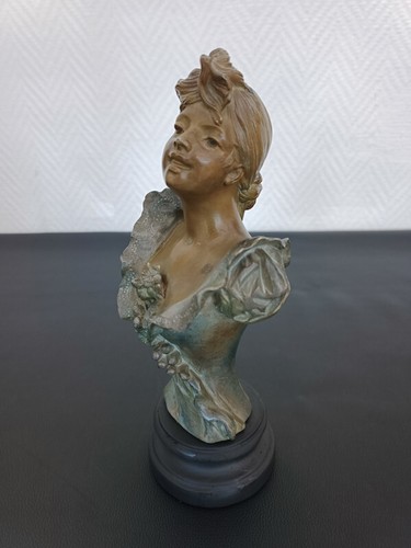 Buste de femme signé Alfred Foretay ( 1861-1944) en régule-Art Nouveau - Picture 8 of 8