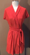 Leota M Rust Orange Faux Suede Lux Belted Quiet Luxury Wrap Vest W Stretch