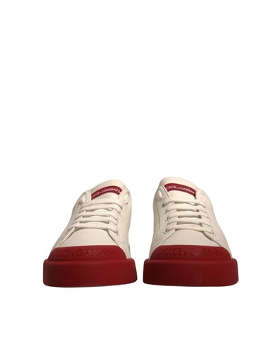 DOLCE & GABBANA Zapatos Cuero Blanco Logo Portofino Tenis EU39.5/US6.5 750usd - Imagen 4 de 8