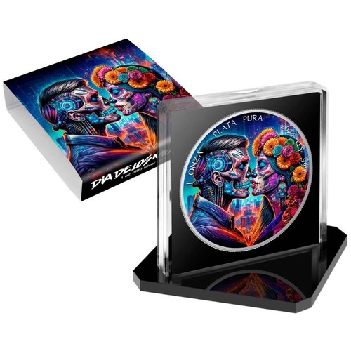 2024 Mexico Libertad Dia De Los Muertos CYBERPUNK 1 oz Colorized Silver Coin - Picture 3 of 5
