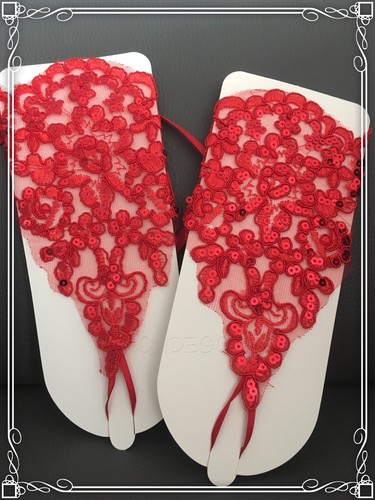 Fingerlos Weiß Ivory Rot Brauthandschuhe Braut Handschuhe Strass Hochzeit Spitze - Bild 20 von 24