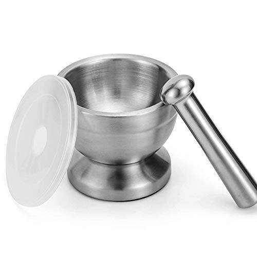 Edelstahl Mörser und Stößel Gewürz Zerkleinerer Medizin Pillenmühle mit Deckel - Bild 5 von 6