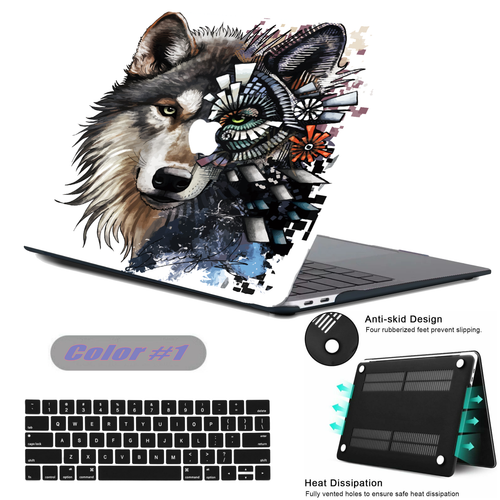 2in1 Wolf Pattern Rubberized Hard Cut Out Case Key Cover For New Macbook Air Pro - Picture 10 of 29