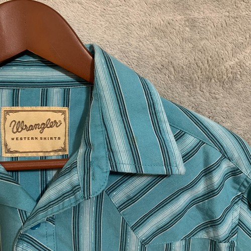 Wrangler Pearl Snap Western Shirt Men Sz XL Blue Stripes Long Sleeve Rodeo VTG - Picture 11 of 13