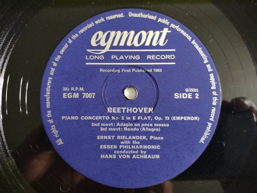 ERNST RIELANDER PLAYS BEETHOVEN PIANO CONCERTO NO 5 HANS VON ACHBAUM EGMONT 7007 - Picture 4 of 4