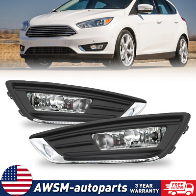 MotorVgParts Pair Fog Lights For 2015-2018 Ford Focus – Left & Right, Black Housing, Clear Lens