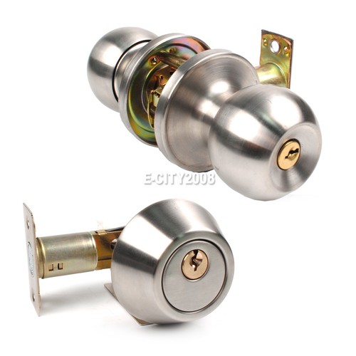 Door Knob Combo Lock Set with Deadbolt and 6 Keys Stainless Steel Entry - Picture 4 of 5