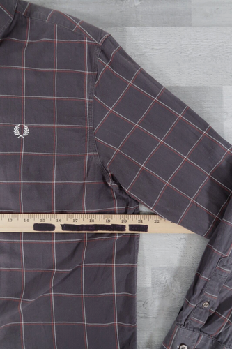 Camisa Fred Perry Para Hombres a Cuadros Manga Larga Con Botones Talla Mediana Mods Informal - Imagen 6 de 9
