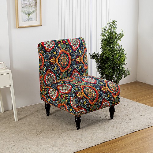 Armless Accent Chair Cover Single Sofa Stool Slipcover Slipper Print ChairCovers - Picture 29 of 53