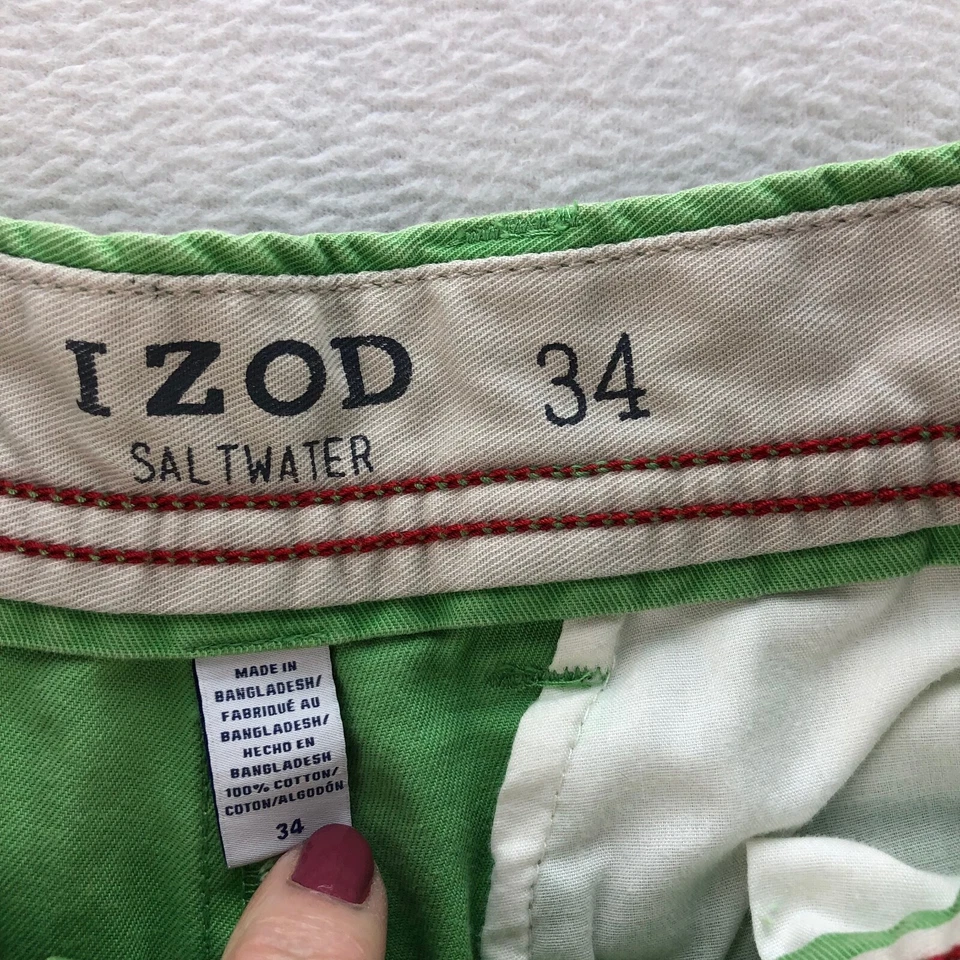 Pantalones Cortos IZOD de Agua Salada para Hombres 34 Verde Chino 9” Entrepierna Frente Plano Informal Playa Foto 3 de 4