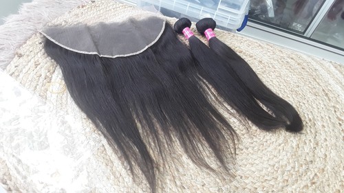 12A BRAZILIAN VIRGIN HUMAN HAIR STRAIGHT 16+16&16INCHS 13X6 WIDER FRONTAL 290g - Picture 4 of 6