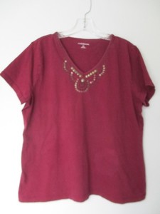 Croft-amp-Barrow-Women-039-s-Size-XL-100-Cotton-Short-Sleeve-V-Neck-Blouse-Shirt-Top