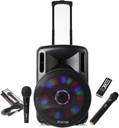 Fenton FT15LED tragbares PA-System mit kabellosem Mikrofon & kabelgebundenem Mikrofon