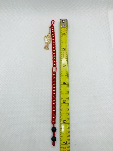 Pulsera Santa Muerte Tejida delgada Roja y bolas oro laminado 3mm - Picture 6 of 6