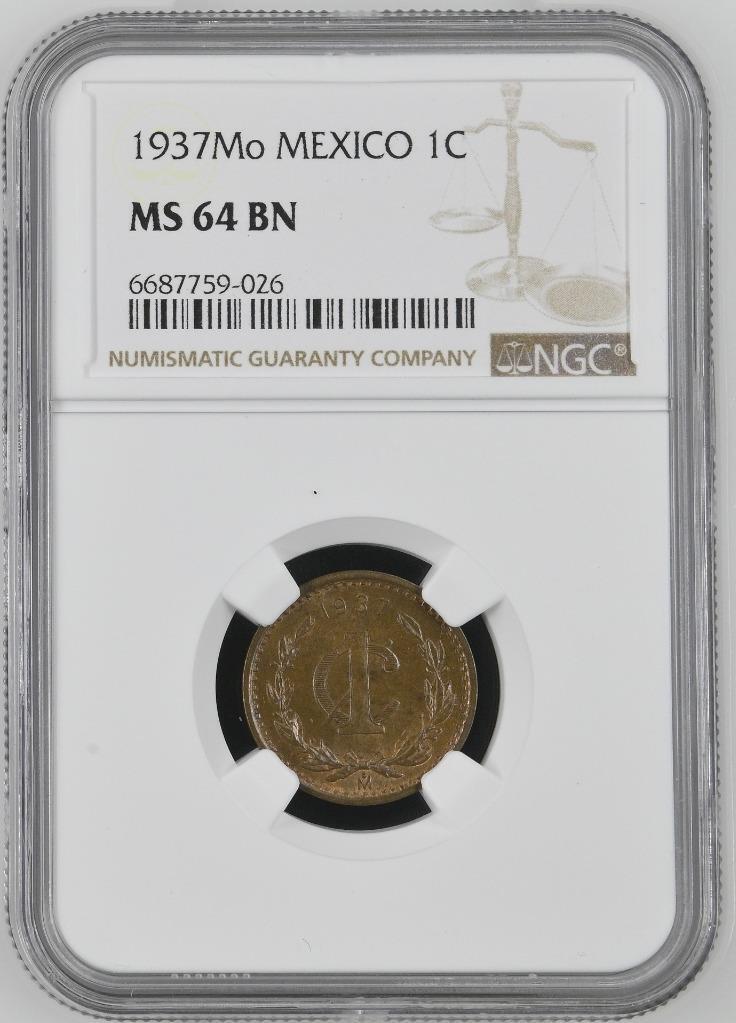 Mexico 1 Centavo 1937 Mo NGC MS 64 BN