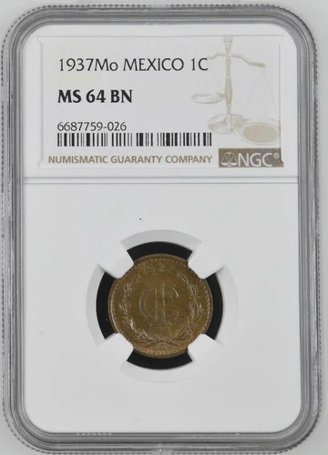 Mexico 1 Centavo 1937 Mo NGC MS 64 BN