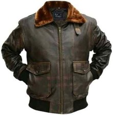 G-1 Force Aviator Flight A-2 Jacket Distressed Brown Bomber Real Leather Jacket