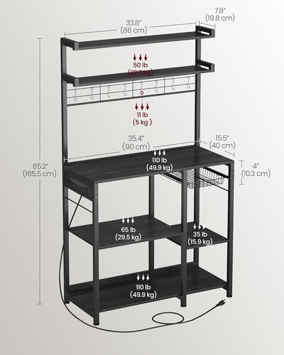 Stylish Charcoal Gray Baker's Rack with Power Outlet & Versatile Storage Options - Picture 5 of 11