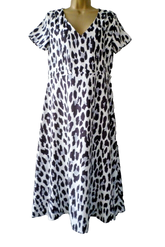 Vestido midi informal elegante con estampado animal cuello en V línea A para dama talla 10 12 negro blanco - Imagen 1 de 9