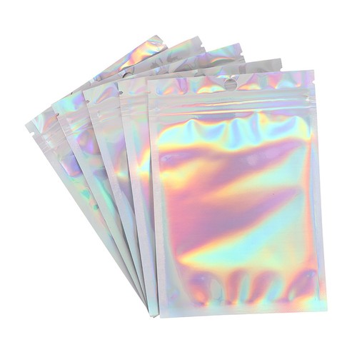 50/100/200 Holographic Foil Pouch Bags Smell Proof Resealable Zip Lock - Picture 6 of 17